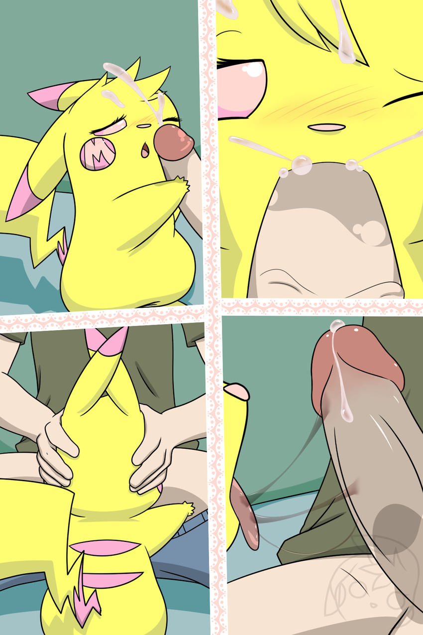 blush close-up clothed clothing comic cum cum_in_mouth cum_inside fan_character fellatio glans holding_head human interspecies mammal milachu milachu92 nintendo one_eye_closed oral pants_down partially_clothed penis pikachu pink_eyes pok&eacute;mon pok&eacute;philia saliva saliva_string sex tongue tongue_out video_games