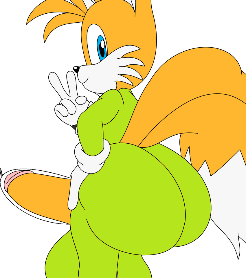 2016 anthro balls big_balls big_butt breast_milking butt canine clothing erection fox hi_res huge_balls huge_butt lactating male mammal miles_prower milking_uniform penis penis_milking simple_background solo sonic_(series) white_background