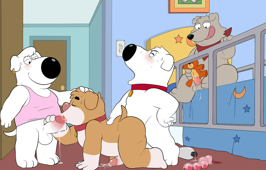 anal anal_beads anal_penetration balls brian_griffin canine collar dog ear_piercing eroborus family_guy jasper_(family_guy) male male/male mammal new_brian oral penetration penis piercing plushie plushophilia rupert_(family_guy) sex_toy teddy_bear