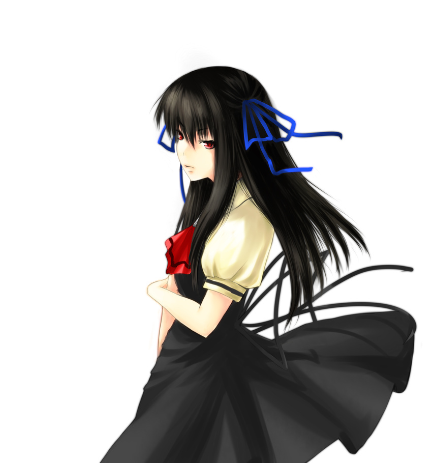 absurdres air black_hair highres long_hair mimi_(mimi_puru) red_eyes school_uniform solo toono_minagi