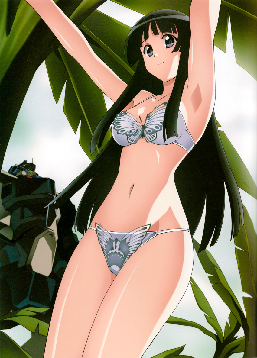 absurdres armpits bikini breasts bug butterfly cleavage detexted highres incredibly_absurdres insect jinki legs long_hair long_legs mecha medium_breasts moribito-02 swimsuit thighs third-party_edit tsuzaki_aoba