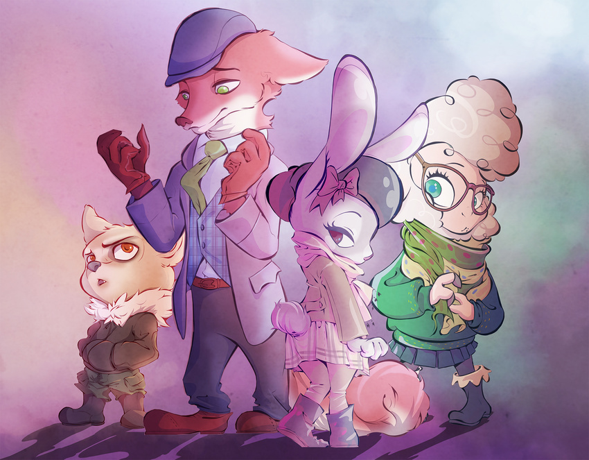 2017 8-bitpunch_(artist) anthro canine caprine clothed clothing dawn_bellwether disney eyewear female fennec finnick fox fur glasses hat hi_res judy_hopps lagomorph male mammal nick_wilde rabbit sheep zootopia