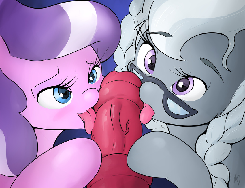 2017 absurd_res diamond_tiara_(mlp) earth_pony equine erection female feral friendship_is_magic group hi_res horse licking male mammal mdgusty my_little_pony oral penis penis_lick pony sex silver_spoon_(mlp) tongue tongue_out