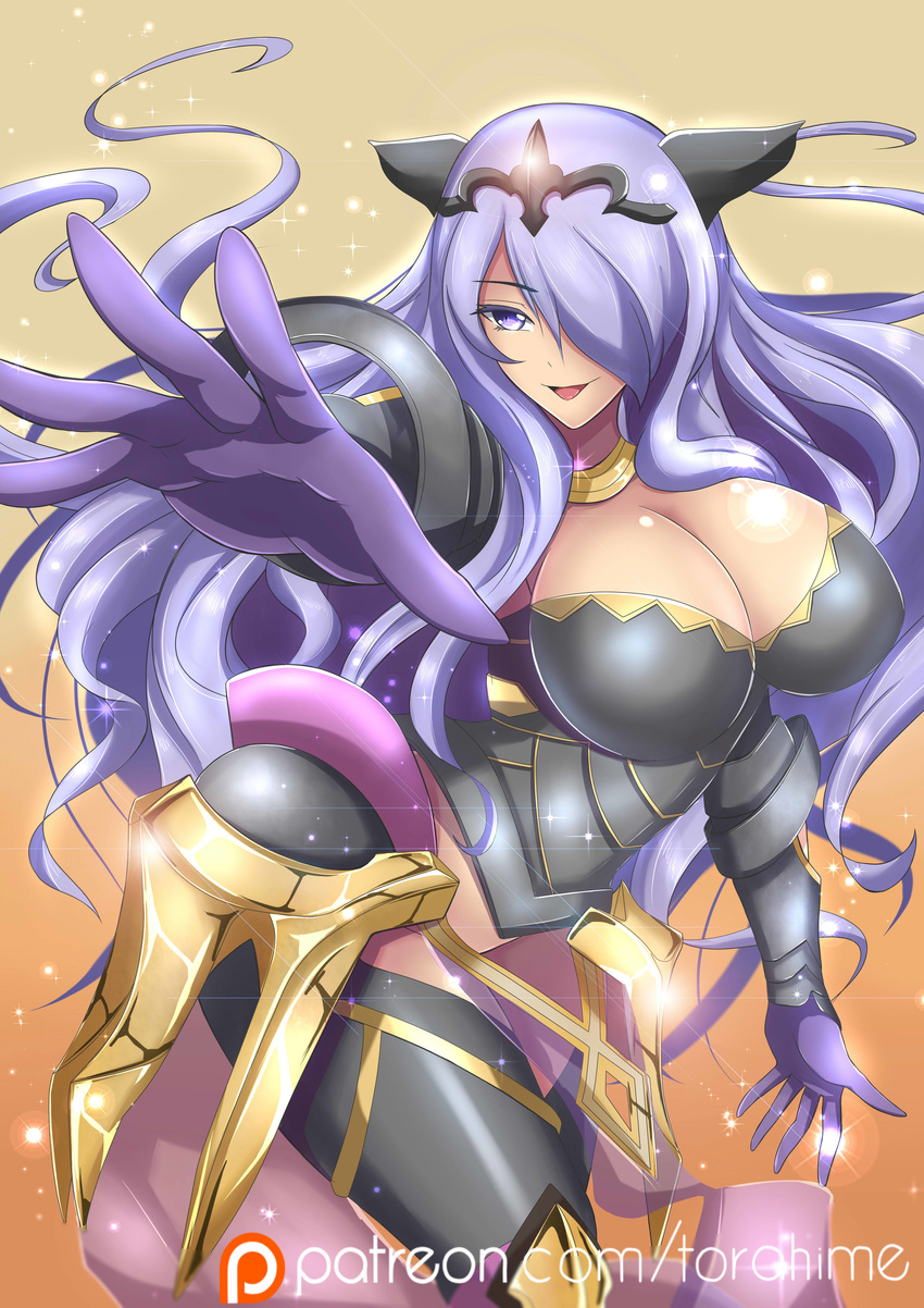 1girl breasts camilla_(fire_emblem_if) cleavage fire_emblem_if large_breasts lilac_eyes lilac_hair long_hair torahimemax