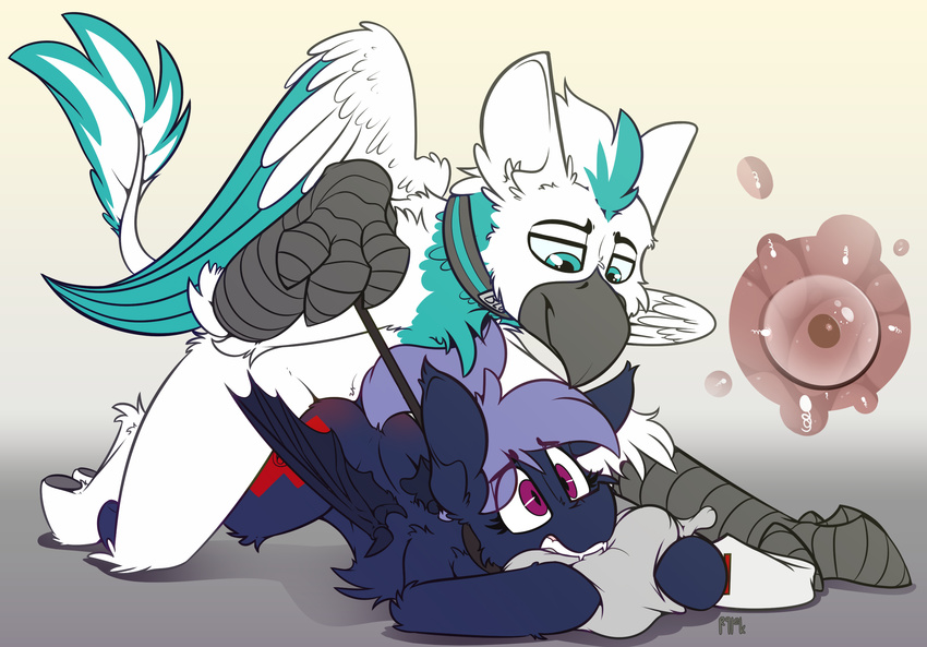 avian bat_pony big_dom_small_sub collar cutie_mark duo fan_character female feral gryphon impregnation leash male male/female my_little_pony penetration pillow ralekarts sex size_difference smile vaginal vaginal_penetration