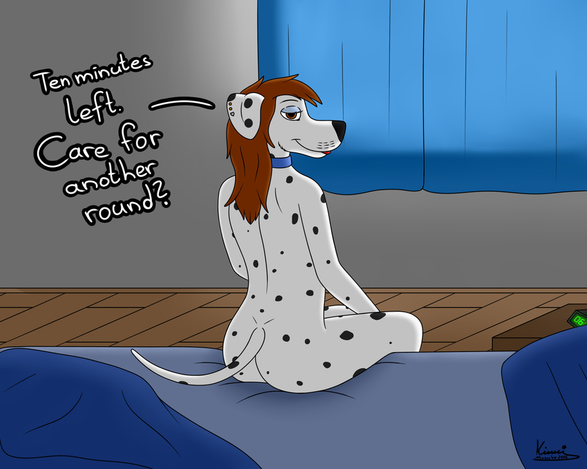 anna_(kinaj) anthro bed butt canine collar dalmatian dog ear_piercing female kinaj makeup mammal nude piercing