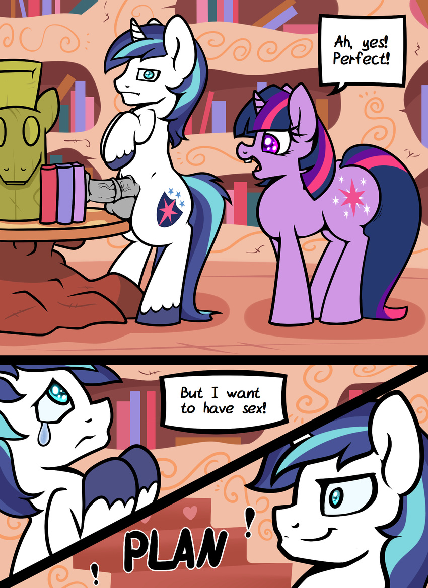 animal_genitalia animal_penis balls book comic dialogue duo english_text equine equine_penis erection female feral friendship_is_magic hi_res horn male mammal my_little_pony penis shining_armor_(mlp) slavedemorto text twilight_sparkle_(mlp) unicorn winged_unicorn wings