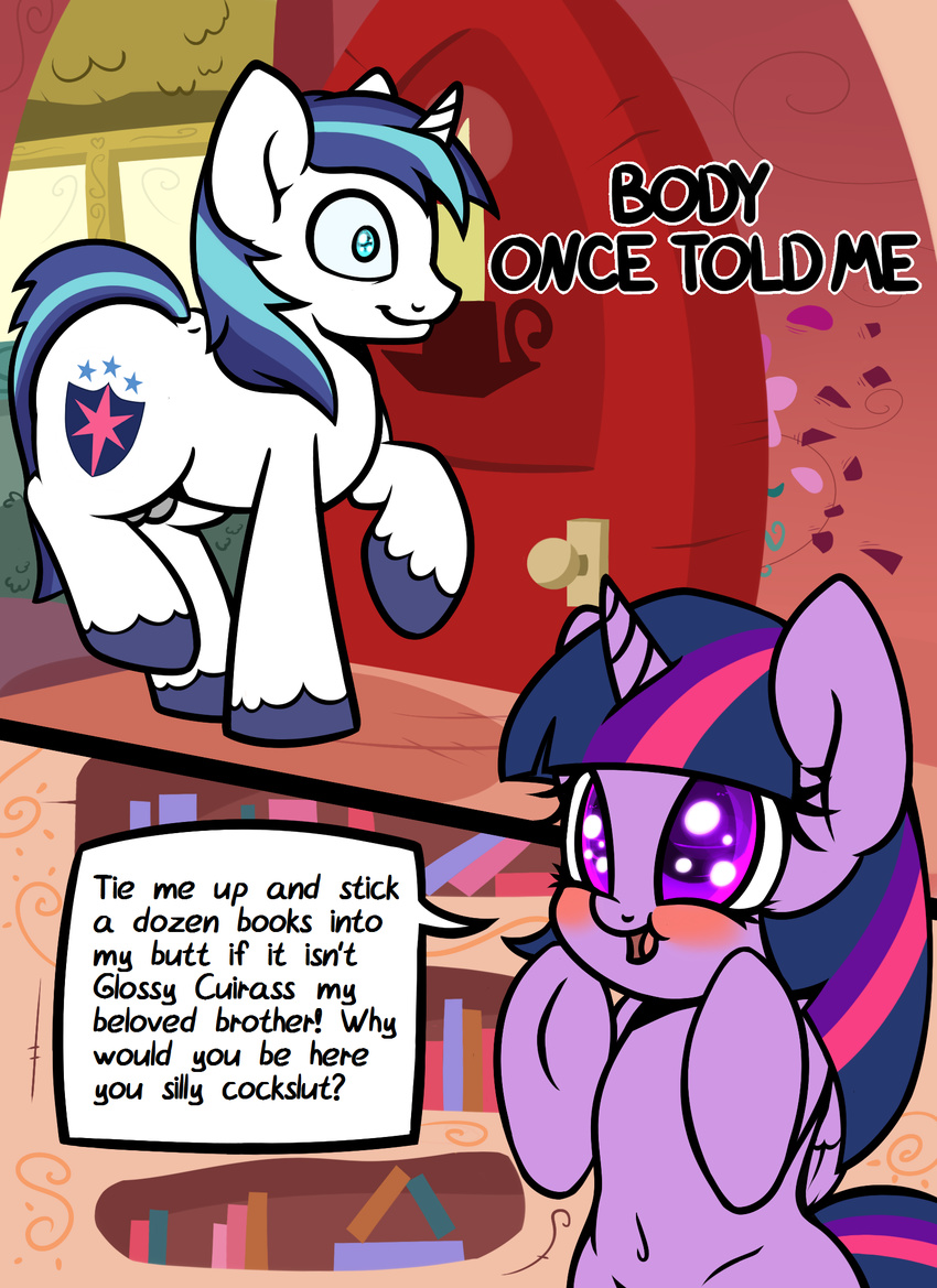 balls comic duo english_text equine female feral friendship_is_magic horn male mammal my_little_pony shining_armor_(mlp) slavedemorto text twilight_sparkle_(mlp) unicorn winged_unicorn wings