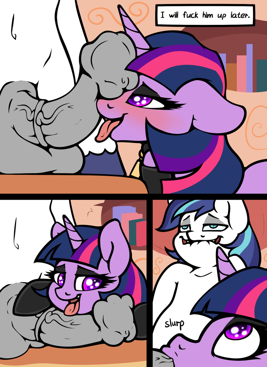 animal_genitalia animal_penis balls comic english_text equine equine_penis erection fellatio female feral friendship_is_magic hi_res horn incest licking male mammal my_little_pony oral penis penis_lick sex shining_armor_(mlp) slavedemorto text tongue tongue_out twilight_sparkle_(mlp) unicorn winged_unicorn wings