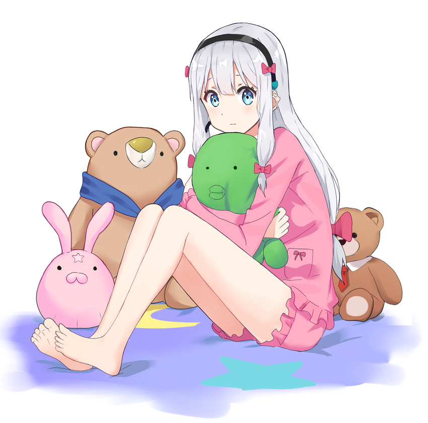 bluahxdress blue_eyes blue_hair eromanga_sensei izumi_sagiri long_hair stuffed_toys