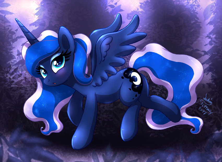 2017 blue_theme blush bushes cute dark equine friendship_is_magic horn joakaha mammal my_little_pony princess_luna_(mlp) winged_unicorn wings worried