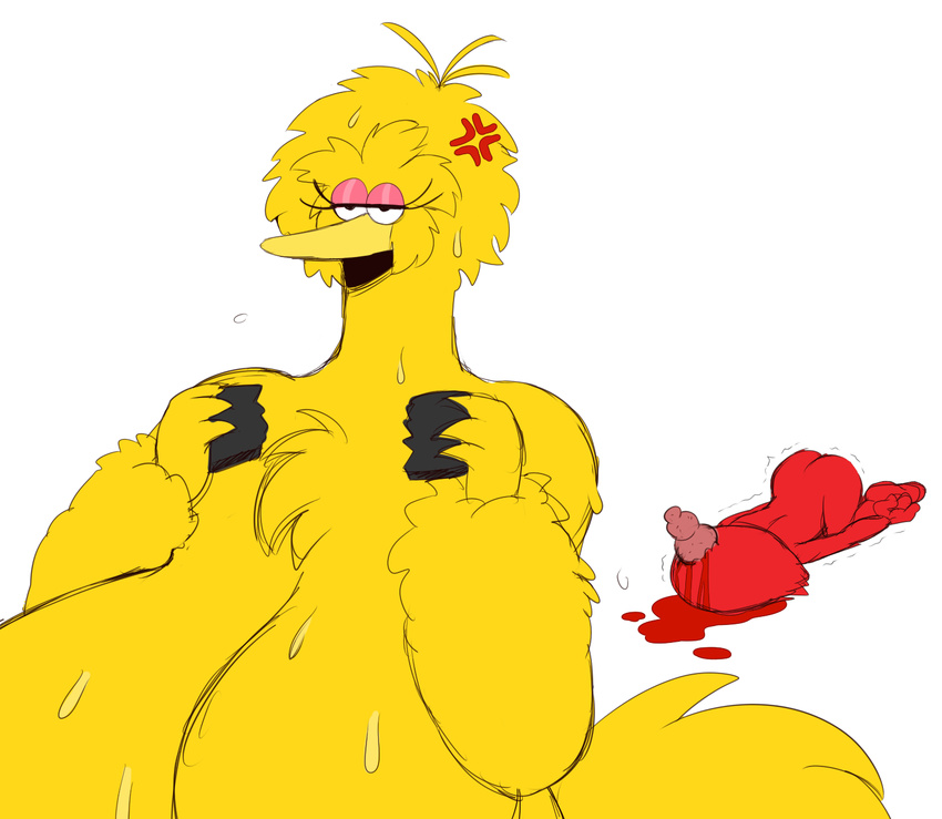 annoyed anthro avian big_bird bird blood breasts cleavage clothed clothing duo elmo female male muppet muppets slightly_chubby sssonic2 sweat
