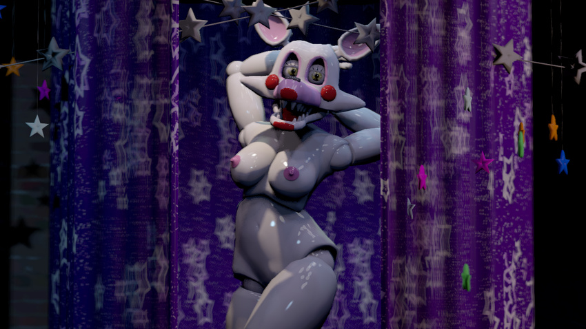 3d_(artwork) a_google_user_1902_l animatronic breasts canine digital_media_(artwork) female five_nights_at_freddy's five_nights_at_freddy's_2 fox hair hand_on_head looking_at_viewer machine mammal mangle_(fnaf) night nipples robot solo standing video_games