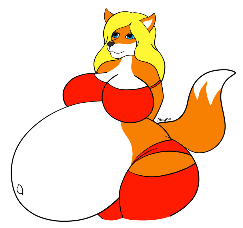 anthro belly big_belly big_breasts blonde_hair breasts canine female fox hair huge_breasts hyper hyper_belly hyper_pregnant magda mammal pregnant vixenmagda wide_hips