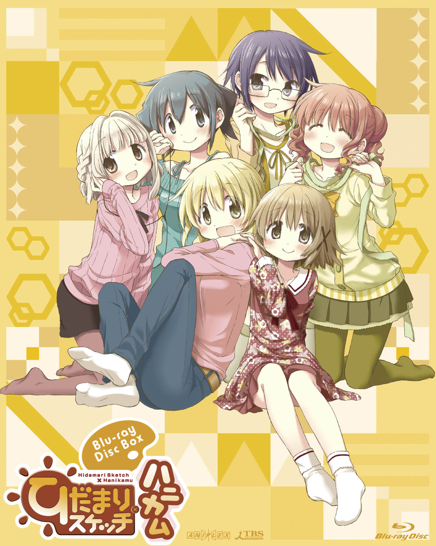 aoki_ume dress feet hidamari_sketch hiro megane miyako nazuna nori pantyhose sae sweater yuno