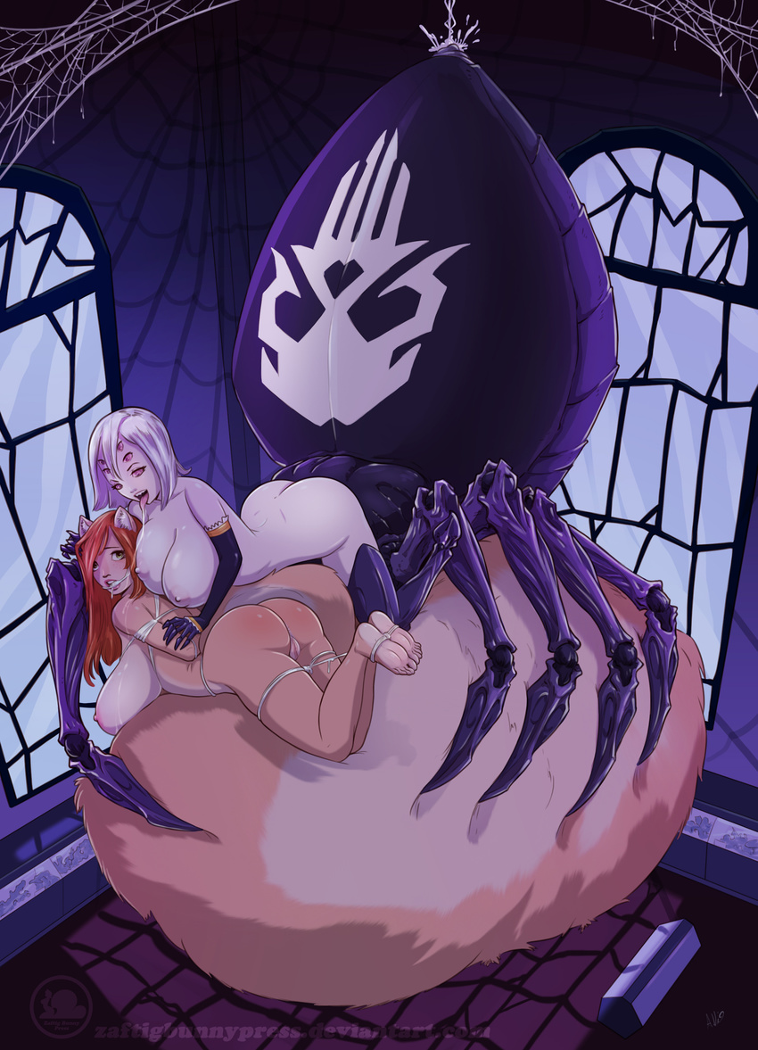 animal_humanoid anthro areola big_breasts bound breasts female huge_breasts humanoid mammal monster_musume multi_eye multi_leg multi_limb nipples penny_flynn pussy rachnera_arachnera_(monster_musume) rodent squirrel zaftigbunnypress