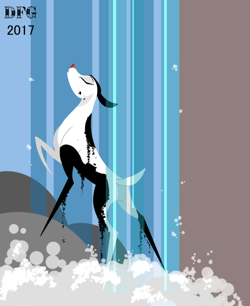 2017 alternate_species ashi_(samurai_jack) cervine deer dragonfoxgirl mammal samurai_jack solo water waterfall