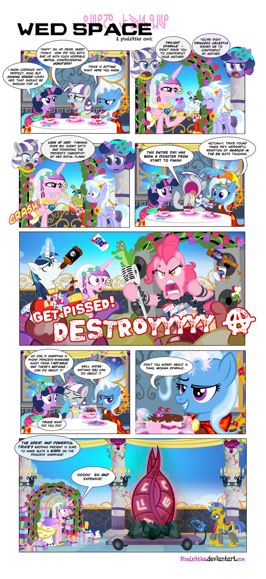 alcohol beverage comic crying dead_space dialogue earth_pony english_text equine female friendship_is_magic gift group hi_res horn horse imminent_death male mammal microphone my_little_pony obelisk pegasus pinkie_pie_(mlp) pixelkitties pony royal_guard_(mlp) shining_armor_(mlp) snow_globe speaker speech_bubble tears text trixie_(mlp) twilight_sparkle_(mlp) twilight_velvet_(mlp) unicorn video_games wedding winged_unicorn wings