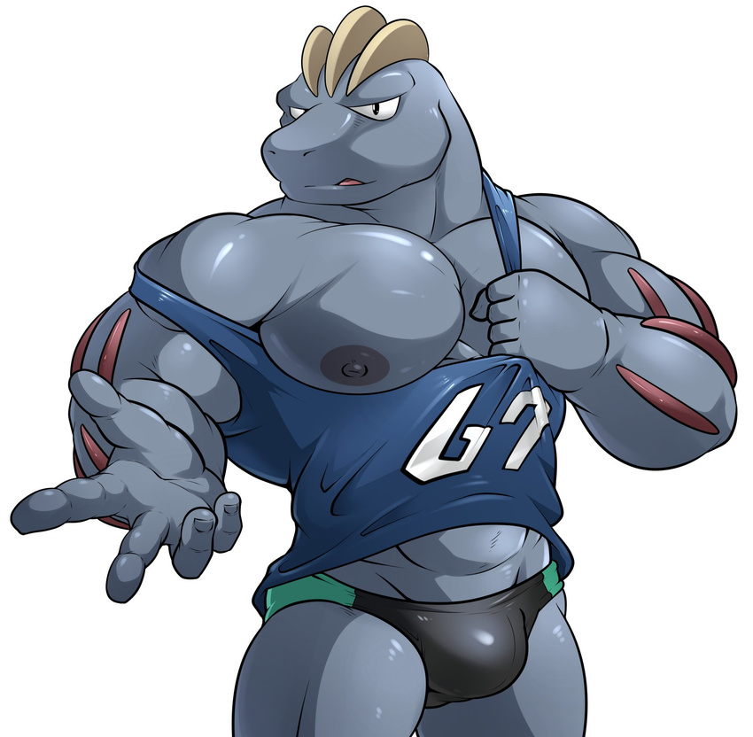 anthro bulge clothing looking_at_viewer machoke maldu male muscular nintendo nipples pok&eacute;mon solo standing tight_clothing underwear video_games