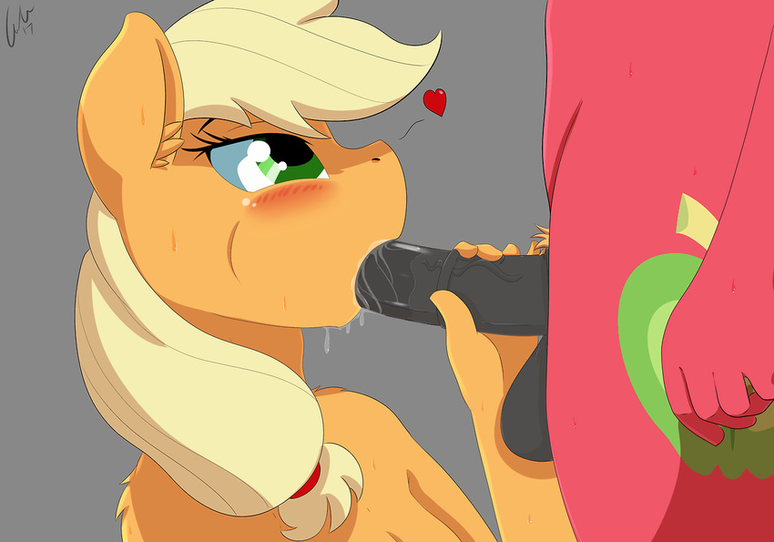 &lt;3 2017 animal_genitalia animal_penis anthro applejack_(mlp) balls big_macintosh_(mlp) blonde_hair blush brother brother_and_sister cutie_mark duo earth_pony equine equine_penis eyelashes faceless_male fellatio female friendship_is_magic fur green_eyes grey_background hair horse incest inner_ear_fluff long_hair male male/female mammal matimus91 medial_ring my_little_pony nude oral orange_fur penis pony sex sibling simple_background sister solo_focus vein