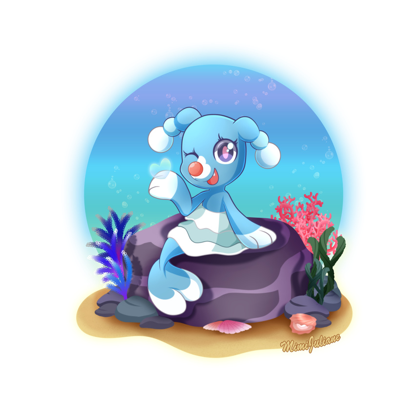 2016 brionne clam coral cute female feral looking_at_viewer mammal marine mimijuliane_(artist) nintendo one_eye_closed pinniped pok&eacute;mon pose rock sea signature solo video_games water wink