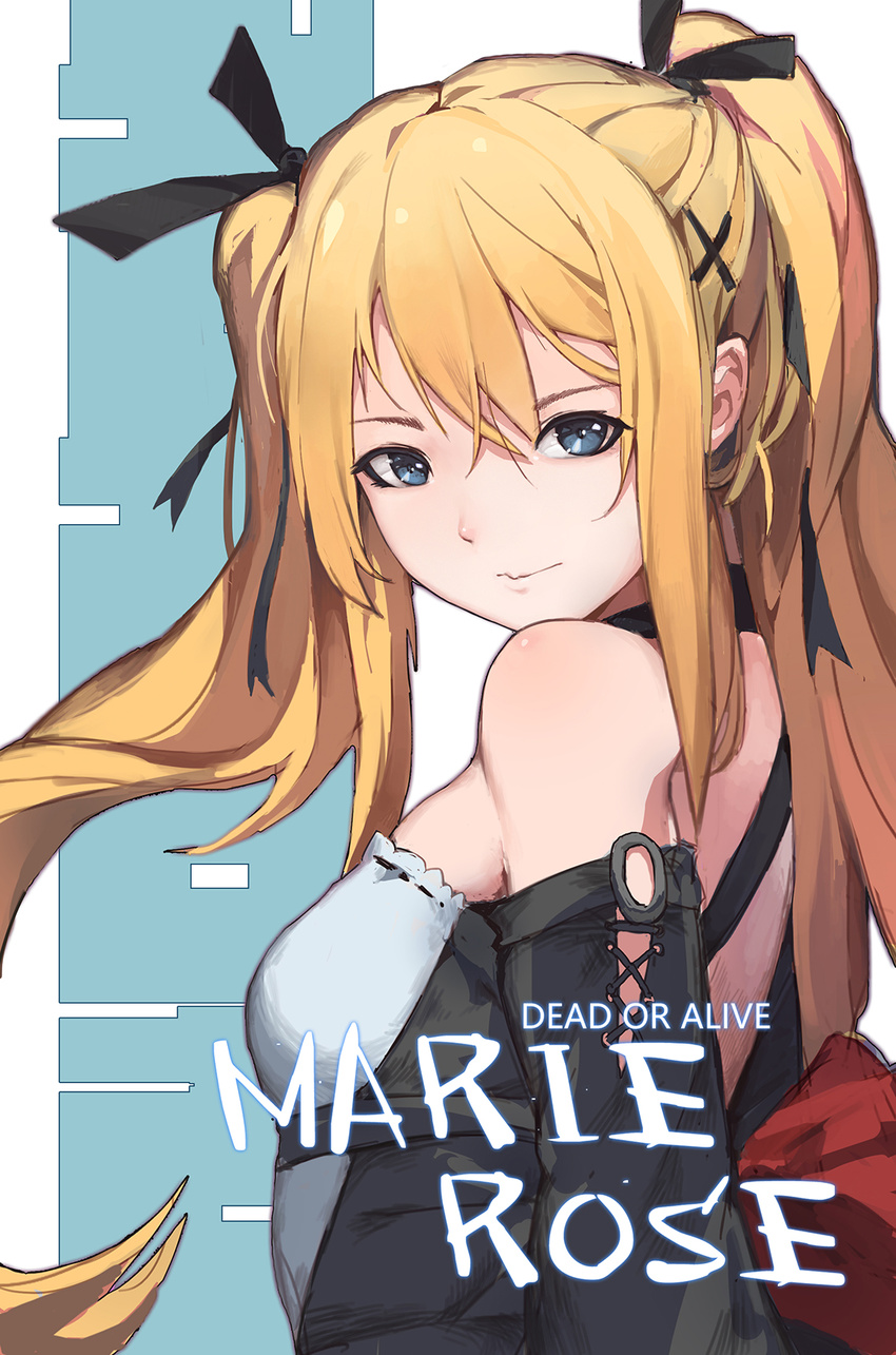 bare_shoulders blonde_hair blue_eyes character_name dead_or_alive dead_or_alive_5 detached_sleeves hair_ornament hairclip highres long_hair looking_at_viewer marie_rose ribbon skaijang twintails
