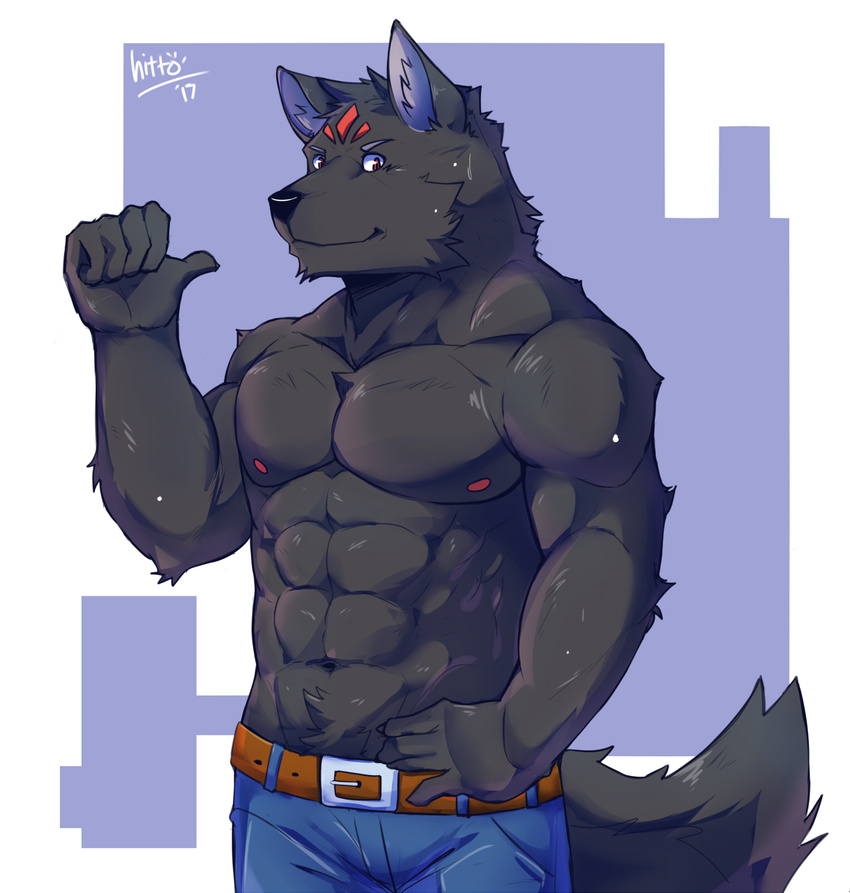 abs biceps big_muscles canine clothed clothing digital_media_(artwork) hittoga male mammal muscular muscular_male pecs topless wolf