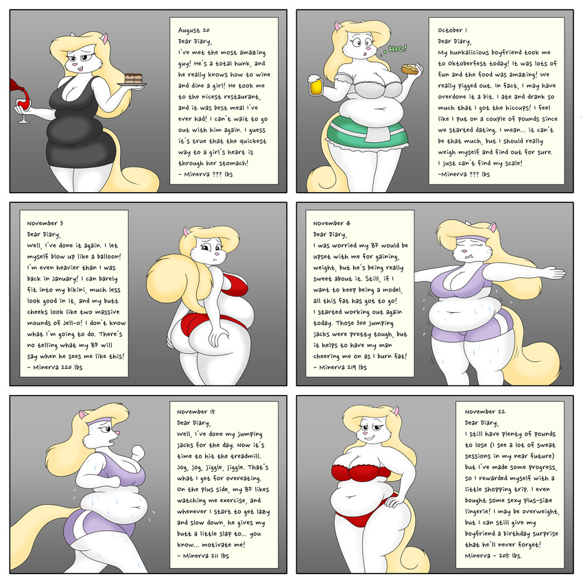animaniacs anthro big_breasts big_butt breasts butt cleavage clothed clothing exercise female lordstormcaller mammal minerva_mink mink mustelid overweight slightly_chubby sweat thick_thighs