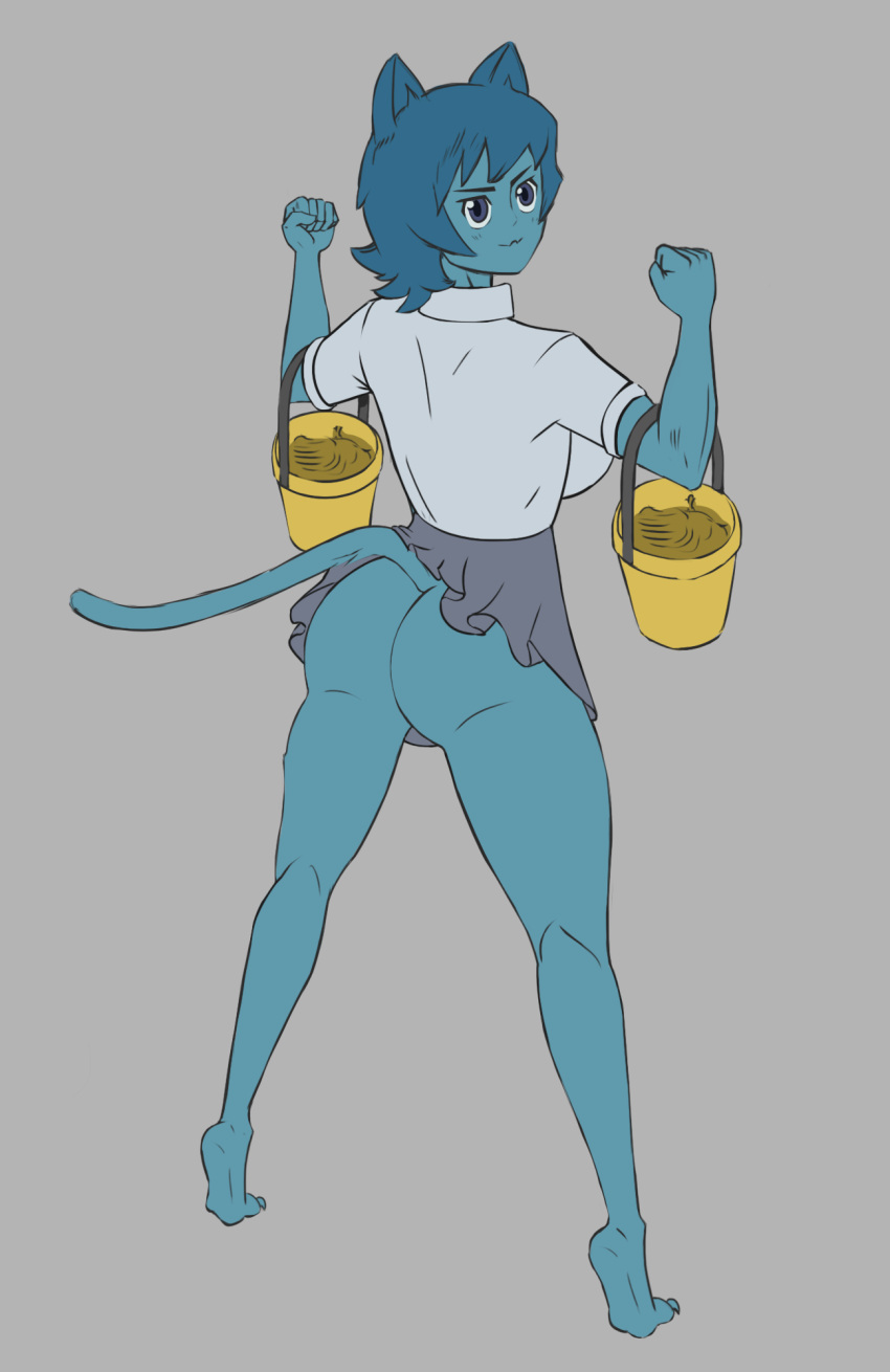 2021 5_fingers animal_humanoid arms_bent barefoot big_breasts big_butt big_eyes big_iris black_eyebrows blue_claws blue_ears blue_hair blue_inner_ear blue_tail blush blush_lines bottomwear breasts bucket butt cartoon_network cat_humanoid claws closed_smile clothed clothed_female clothed_humanoid clothing collared_shirt container dark_hair digital_drawing_(artwork) digital_media_(artwork) eyebrows feet felid felid_humanoid feline feline_humanoid female fingers fist full-length_portrait fully_clothed fully_clothed_female fully_clothed_humanoid glistening glistening_eyes grey_background grey_microskirt grey_miniskirt hair head_turned hi_res holding_bucket holding_container holding_object humanoid humanoid_hands iris long_legs looking_aside mammal mammal_humanoid mature_female mature_humanoid medium_hair microskirt miniskirt mitz monotone_background monotone_hair monotone_tail mouth_closed nicole_watterson no_underwear plantigrade pointy_ears portrait pose prick_ears pupils purple_eyes raised_heel shirt short_sleeves simple_background skirt smile solo standing straight_legs tail the_amazing_world_of_gumball thick_thighs three-quarter_view toe_claws toes topwear upskirt white_clothing white_shirt white_topwear
