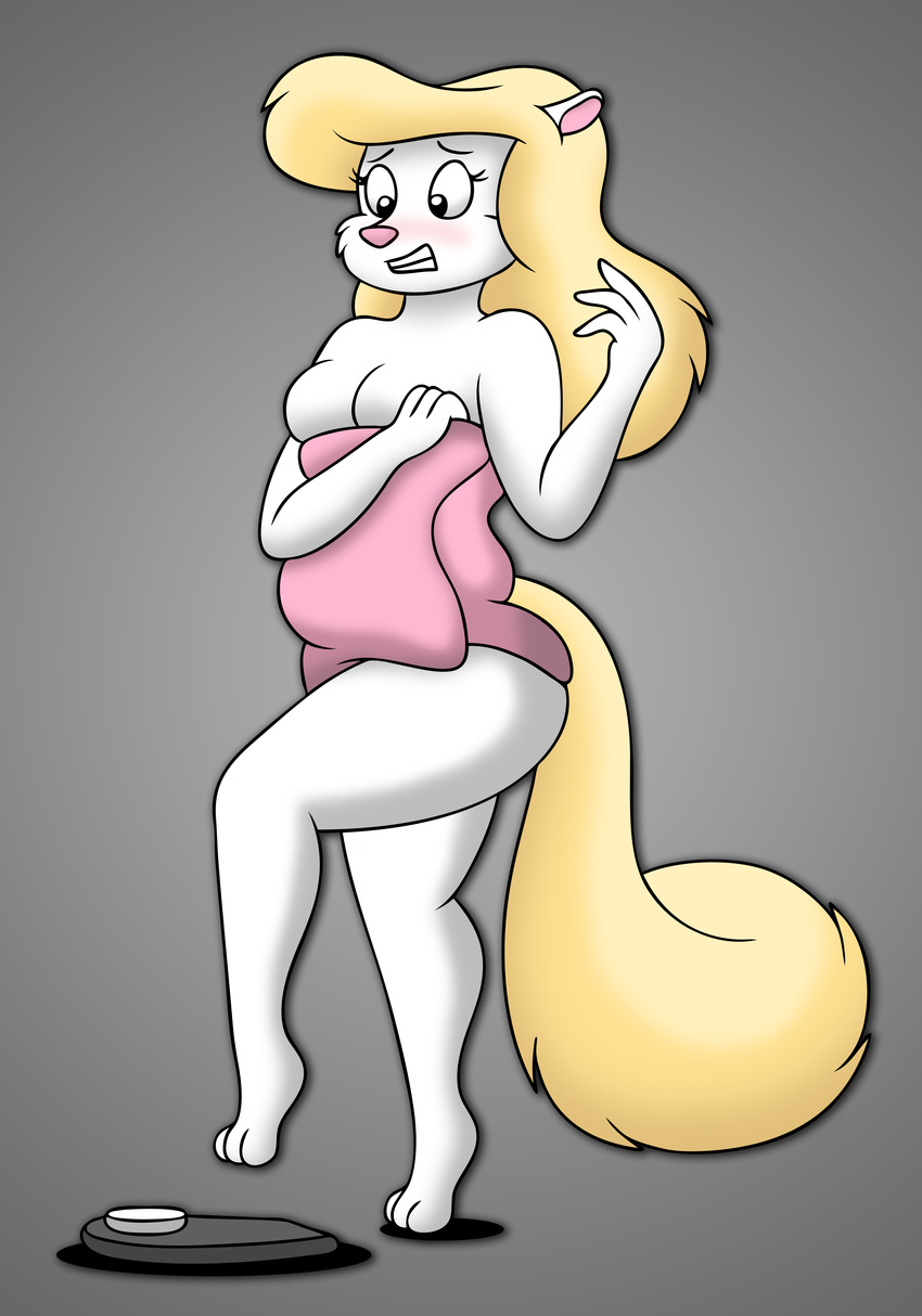 animaniacs anthro big_breasts breasts female lordstormcaller mammal minerva_mink mink mustelid overweight slightly_chubby solo thick_thighs towel