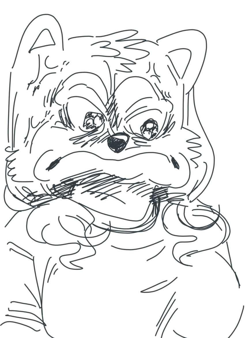 &gt;:( 2017 angry anthro big_breasts black_and_white black_eyes black_nose breasts bust_portrait canine clothed clothing dog female frown fully_clothed fur hair head_tuft hi_res humor kemono line_art mammal meme monochrome pepe_the_frog pigtails portrait pulsing reaction_image ryonggay shirt short_hair silly_face simple_background solo style_parody traditional_media_(artwork) vein white_background white_fur white_hair