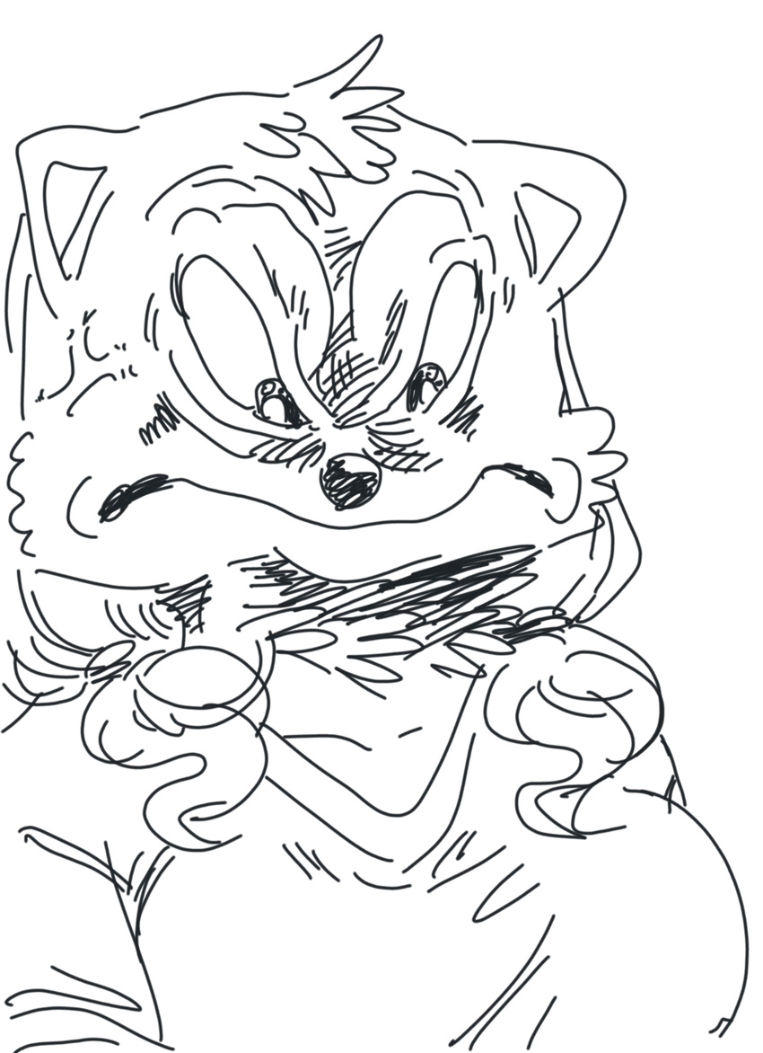 &gt;:( 2017 angry anthro big_breasts black_and_white black_eyes black_nose breasts bust_portrait canine clothed clothing dog female frown fully_clothed fur hair head_tuft hi_res humor kemono line_art mammal meme monochrome pepe_the_frog pigtails portrait pulsing reaction_image ryonggay shirt short_hair silly_face simple_background solo style_parody traditional_media_(artwork) vein white_background white_fur white_hair