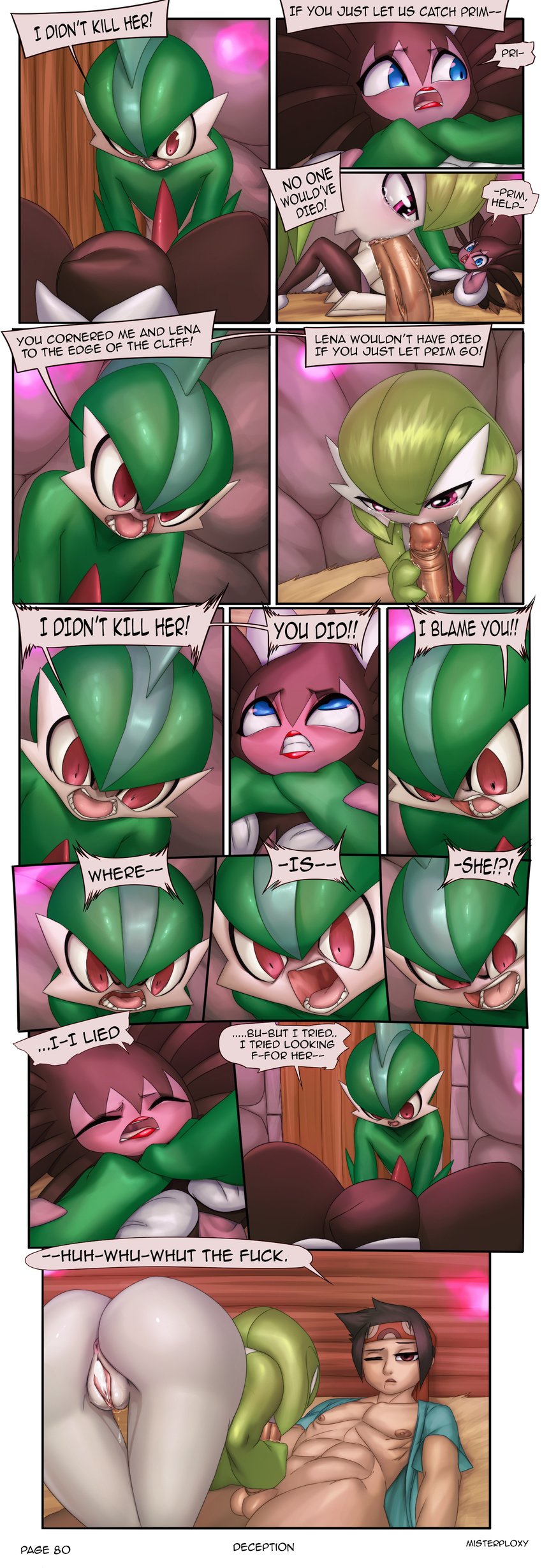 2017 absurd_res angry anus asphyxiation balls black_hair blue_eyes blush butt choking clothing comic crying cum cum_in_pussy cum_inside english_text female gallade gardevoir gothitelle hair half-closed_eyes hi_res human human_on_humanoid humanoid male male/female mammal masterploxy nintendo one_eye_closed open_mouth pok&eacute;mon purple_eyes pussy red_eyes sex speech_bubble tears teeth text tongue video_games waking_up
