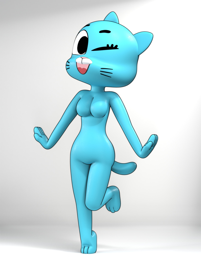 2026 3:4 3_toes 3d_(artwork) 3d_model_showcase 4_fingers anthro bent_leg big_breasts big_iris black_eyebrows black_eyes black_markings blender_(artwork) blue_body blue_breasts blue_ears blue_fur blue_tail breasts cartoon_network curvy_figure digital_media_(artwork) domestic_cat extended_arms eyebrows eyelashes facial_markings featureless_breasts featureless_crotch feet felid feline felis female fingers fur glistening glistening_arms glistening_body glistening_breasts glistening_feet glistening_fur glistening_hands glistening_head glistening_legs glistening_tail glistening_thighs grey_background head_markings hi_res humanoid_hands iris light_body light_fur looking_at_viewer mammal markings mature_anthro mature_female muzzle_(marking) nicole_watterson no_pupils nude nude_anthro nude_female ocsfa on_one_leg one_eye_closed open_mouth open_smile pink_nose pink_tongue plantigrade pointy_ears pose prick_ears raised_heel shadow simple_background smile smiling_at_viewer snout solo standing tail the_amazing_world_of_gumball three-quarter_view toes tongue white_markings white_sclera wink winking_at_viewer
