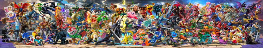 6+boys 6+girls absolutely_everyone absurdly_detailed_composition absurdres aegis_sword_(xenoblade) amamiya_ren amulet animal_crossing animal_ears ankle_gun arm_behind_head arm_cannon armor arms_(game) assault_visor banjo-kazooie banjo_(banjo-kazooie) bare_shoulders baseball_cap bayonetta bayonetta_(series) bayonetta_2 beanie belt black_hair black_jacket block_(minecraft) block_(object) blonde_hair blue_armor blue_bodysuit blue_eyes blue_hair blue_overalls blue_visor blunt_bangs blush bodysuit book boots bowser bowser_jr. breasts brothers brown_hair captain_falcon castlevania:_rondo_of_blood castlevania_(series) cat chain champion's_tunic_(zelda) charizard chest_jewel chinese_clothes chrom_(fire_emblem) cleavage closed_mouth cloud_strife colored_sclera crop_top cropped_jacket crossed_legs crown dark_pit dark_samus deku_shield diddy_kong dinosaur disney dog_(duck_hunt) donkey_kong donkey_kong_(series) donkey_kong_country doseisan dougi dr._mario dr._mario_(game) dragon_(arms) dragon_quest dragon_quest_xi dress duck_(duck_hunt) duck_hunt earrings everyone f-zero facepaint facial_hair falchion_(fire_emblem) falco_lombardi family_computer_robot fangs fatal_fury fatal_fury_cap final_fantasy final_fantasy_vii final_fantasy_vii:_advent_children fingerless_gloves fire fire_emblem fire_emblem:_mystery_of_the_emblem fire_emblem:_path_of_radiance fire_emblem:_radiant_dawn fire_emblem:_the_binding_blade fire_emblem:_three_houses fire_emblem_awakening fire_emblem_fates flame-tipped_tail floating food forehead_jewel fox_mccloud full_body furry furry_female furry_male galaxia_(sword) game_&amp;_watch ganondorf gem gerudo glasses gloves green_eyes green_hair green_visor greninja gun hair_down hair_ornament hand_up handgun happy hat headpiece hedgehog_boy helmet hero_(dq11) highres holding holding_gun holding_sword holding_weapon hood hooded_jacket hylian_shield ice_climber ike_(fire_emblem) incineroar incredibly_absurdres inkling inkling_girl inkling_player_character isabelle_(animal_crossing) ivysaur jacket jewelry jigglypuff joker_(persona_5) jumpsuit junior_clown_car kaori_(splatoon) kazooie_(banjo-kazooie) ken_masters keyblade kid_icarus kid_icarus_uprising king_dedede king_k._rool kingdom_hearts kingdom_hearts_i kingdom_key kirby kirby_(series) knit_hat large_breasts large_variant_set leggings link little_mac long_hair long_sleeves looking_at_viewer lucas_(mother_3) lucina_(fire_emblem) luigi luma_(mario) male_byleth_(fire_emblem) male_corrin_(fire_emblem) male_robin_(fire_emblem) mario mario_(series) marth_(fire_emblem) martial_arts_belt masamune_(ff7) master_sword mega_man_(character) mega_man_(classic) mega_man_(series) meta_knight metal_gear_(series) metal_gear_solid metroid metroid_prime_3:_corruption mewtwo mickey_mouse_(symbol) mii_(nintendo) mii_brawler mii_gunner mii_gunner_(smash_ultimate) min_min_(arms) minecraft mishima_kazuya mole mole_under_mouth monado morgana_(persona_5) mother_(series) mother_2 mother_3 mr._game_&amp;_watch multiple_belts multiple_boys multiple_girls muscular mythra_(massive_melee)_(xenoblade) mythra_(xenoblade) nakano_yusuke nana_(ice_climber) navel ness_(mother_2) noodles official_art olimar open_clothes open_jacket open_mouth over_shoulder overalls pac-man pac-man_(game) palutena palutena_bow_(kid_icarus) pants pantyhose pantyhose_under_shorts paralyzer persona persona_5 persona_5:_dancing_star_night persona_dancing pichu pikachu pikmin_(creature) pikmin_(series) piranha_plant pit_(kid_icarus) pointy_ears pokemon pokemon_(creature) pokemon_frlg ponytail popo_(ice_climber) power_armor power_suit_(metroid) princess_daisy princess_peach princess_zelda puffy_pants punch-out!! pyra_(xenoblade) quadruple_wielding raglan_sleeves ragnell red_(pokemon) red_boots red_eyes red_gloves red_hair red_jumpsuit red_pantyhose red_shoes red_shorts reverse_trap richter_belmont ridley rosalina roy_(fire_emblem) ryu_(street_fighter) samus_aran school_uniform sefirot sephiroth sheik sheikah sheikah_slate shield shirt shoes short_hair shorts shouryuuken shulk_(xenoblade) siblings silver_bow_(kid_icarus) simon_belmont skin_tight smile solid_snake sonic_(series) sonic_the_hedgehog sonic_the_hedgehog_(classic) sora_(kingdom_hearts) sparkle spiked_hair splatoon_(series) splatoon_1 splattershot_(splatoon) squirtle star_fox steve_(minecraft) street_fighter street_fighter_ii_(series) super_smash_bros. surcoat swept_bangs sword tail teeth tekken tentacle_hair terry_bogard the_king_of_fighters the_legend_of_zelda the_legend_of_zelda:_a_link_between_worlds the_legend_of_zelda:_breath_of_the_wild the_legend_of_zelda:_majora's_mask the_legend_of_zelda:_ocarina_of_time the_legend_of_zelda:_the_wind_waker thick_eyebrows thighhighs third-party_source tiara tongue toon_link topless_male tunic uppercut varia_suit variant_set very_long_hair villager_(animal_crossing) wario wario_(warioware) warioware weapon weapon_over_shoulder white_sleeves wide_image wii_fit wii_fit_trainer_(female) wings wolf_o'donnell wooden_shield xenoblade_chronicles_(series) xenoblade_chronicles_1 xenoblade_chronicles_2 yellow_sclera yellow_shoes yoshi young_link zero_suit zipper