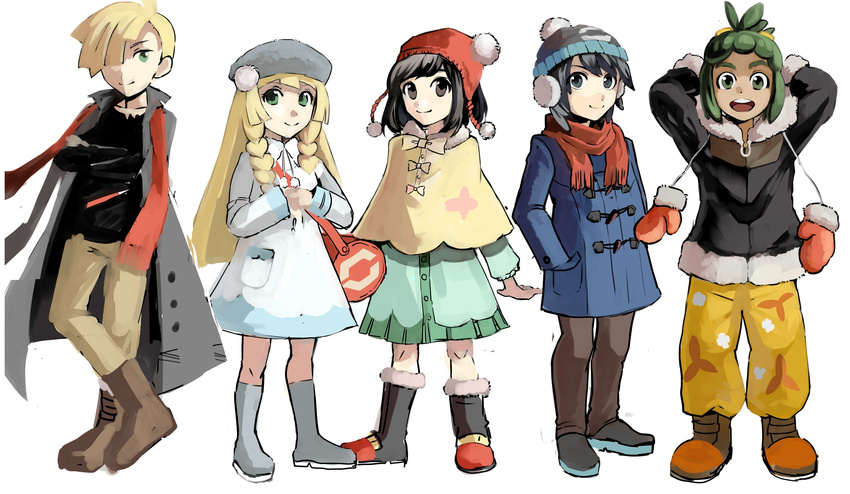 2girls 3boys alternate_costume female_protagonist_(pokemon_sm) gladio_(pokemon) hau_(pokemon) lillie_(pokemon) male_protagonist_(pokemon_sm) mizuki_(pokemon_sm) multiple_boys multiple_girls pokemon pokemon_(game) pokemon_sm tagme you_(pokemon_sm)