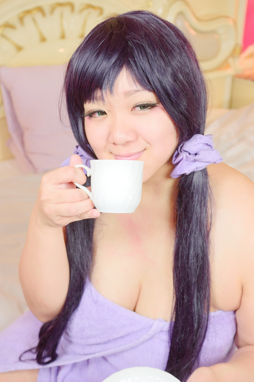 1girl asian cosplay green_eyes love_live!_school_idol_project photo plump purple_hair solo toujou_nozomi toujou_nozomi_(cosplay) twintails wakamu