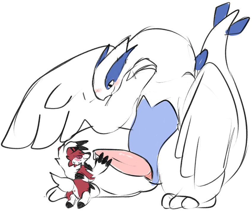 anus blush canine erection female hexeix larger_male legendary_pok&eacute;mon lugia lycanroc male male/female mammal midnight_lycanroc nintendo paws penis pok&eacute;mon pussy size_difference smaller_female video_games