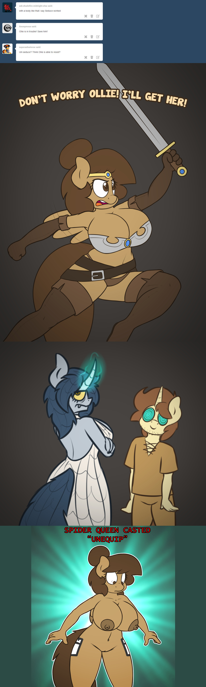 anthro armor breasts cleavage clothed clothing english_text equine fan_character friendship_is_magic georgia_lockheart horn hypnosis mammal melee_weapon mind_control my_little_pony oliver_cotter pegasus stunnerpony sword text unconvincing_armor unicorn weapon wings