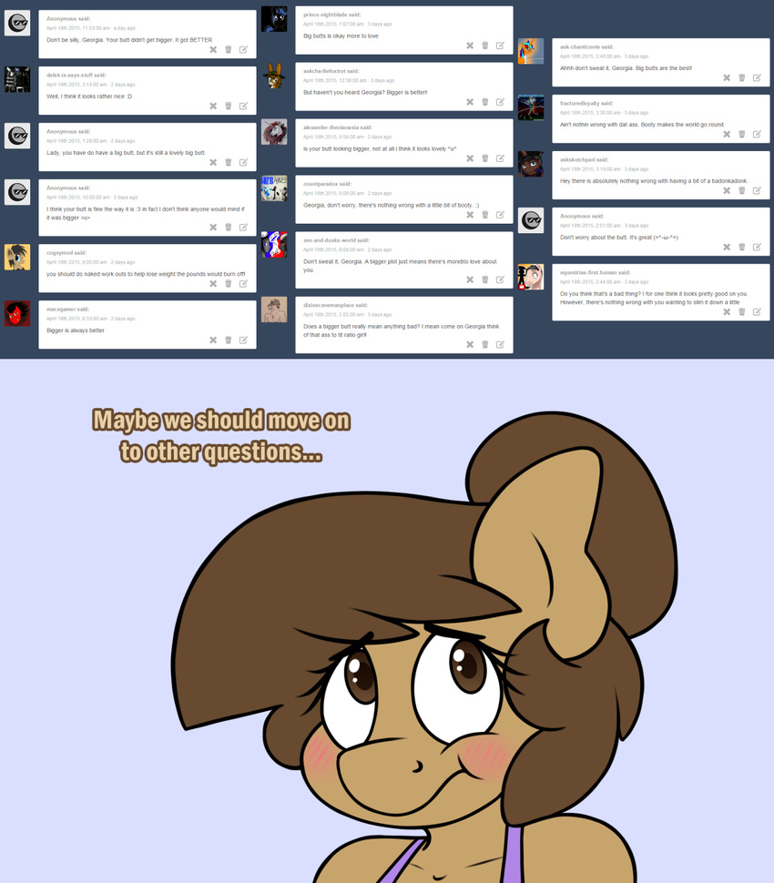 anthro blush brown_eyes brown_hair dialogue english_text equine eyebrows eyelashes fan_character female georgia_lockheart hair mammal my_little_pony stunnerpony text tumblr