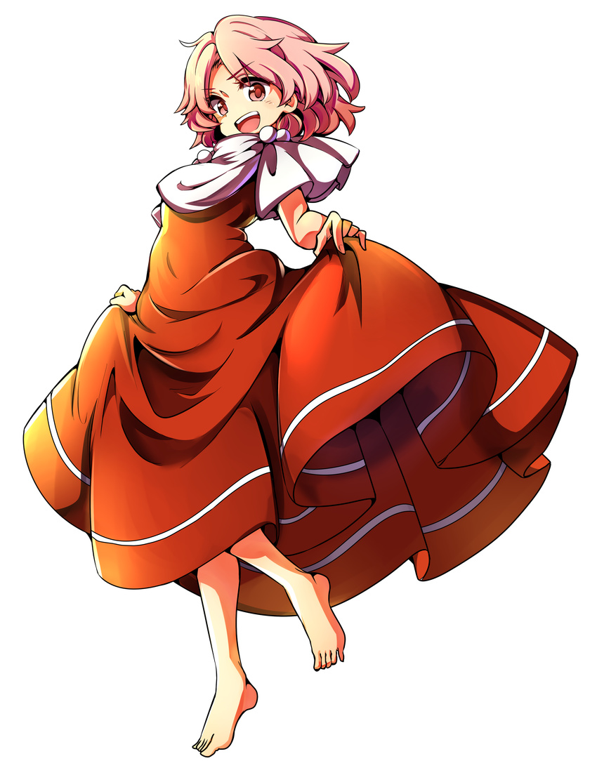 absurdres baba_(baba_seimaijo) barefoot commentary_request dress full_body highres pink_hair sara_(touhou) short_hair solo tachi-e touhou touhou_(pc-98) transparent_background
