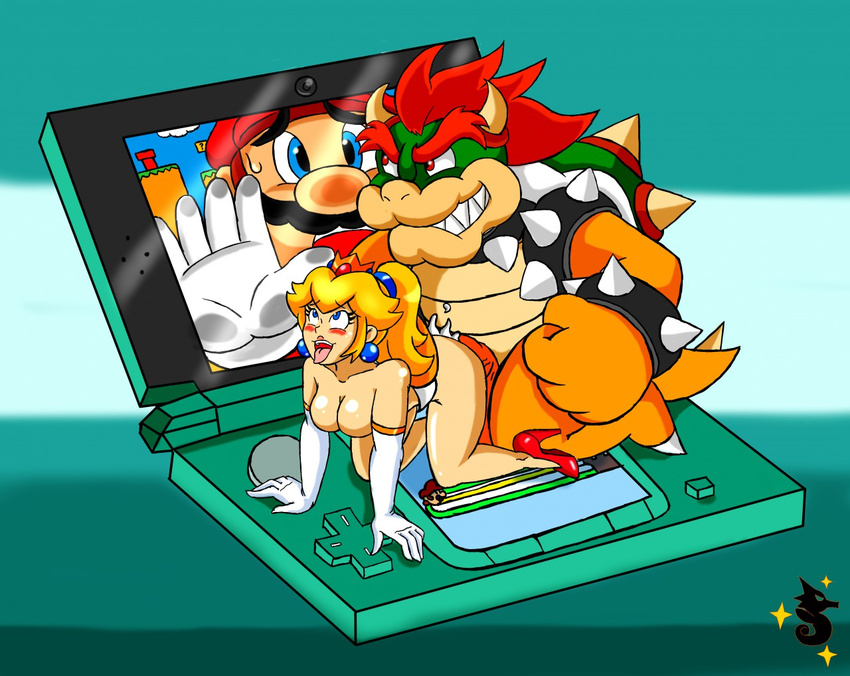 3ds all_fours anthro barazoku barefoot being_watched bowser breasts butt claws clothing collar crown cum cum_in_ass cum_inside cum_on_butt cum_on_penis ereciton female footwear from_behind_position gloves hair hat headgear high_heels horn human human_on_anthro interspecies king koopa long_hair male male/female mammal mario mario_bros nintendo nude open_mouth orgasm penis plumber ponytail princess princess_peach royalty scalie sex sharp_claws sharp_teeth shell shoes sitting size_difference smile spikes supergon55 sweat teeth toe_claws tongue tongue_out vein veiny_penis video_games