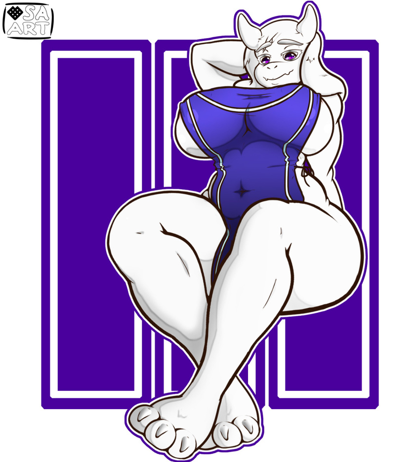 2016 anthro apron areola big_breasts boss_monster breasts caprine clothed clothing female fur goat hi_res horn looking_at_viewer mammal side_boob smile solo strangeazian toriel undertale video_games white_fur