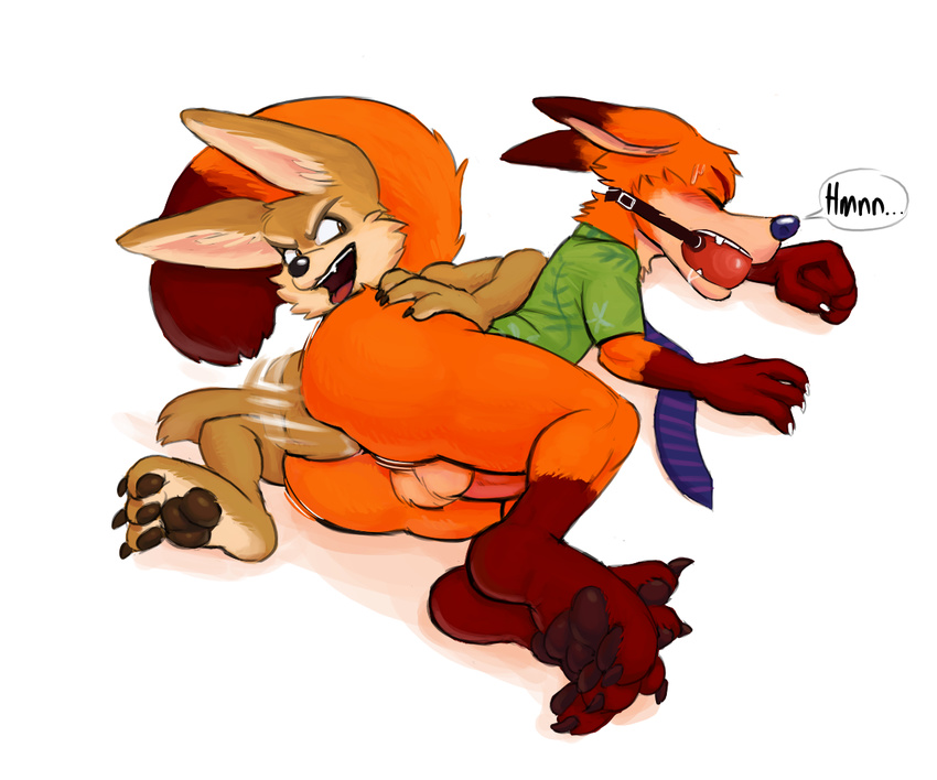 anal anal_fisting anthro ball_gag balls canine disney duo fennec finnick fisting fox gag hicanyoumooforme male male/male mammal nick_wilde penis zootopia