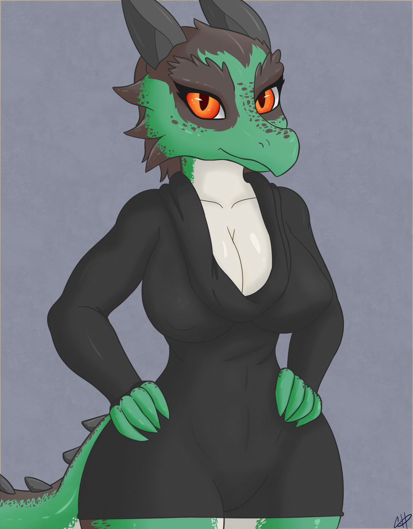 anthro big_breasts breasts cleavage clothed clothing cooliehigh female kobold scalie solo