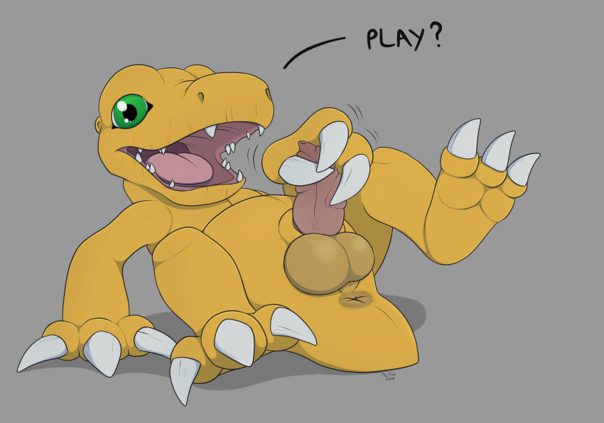 agumon animal_genitalia animal_penis digimon looking_at_viewer male mcfan penis solo