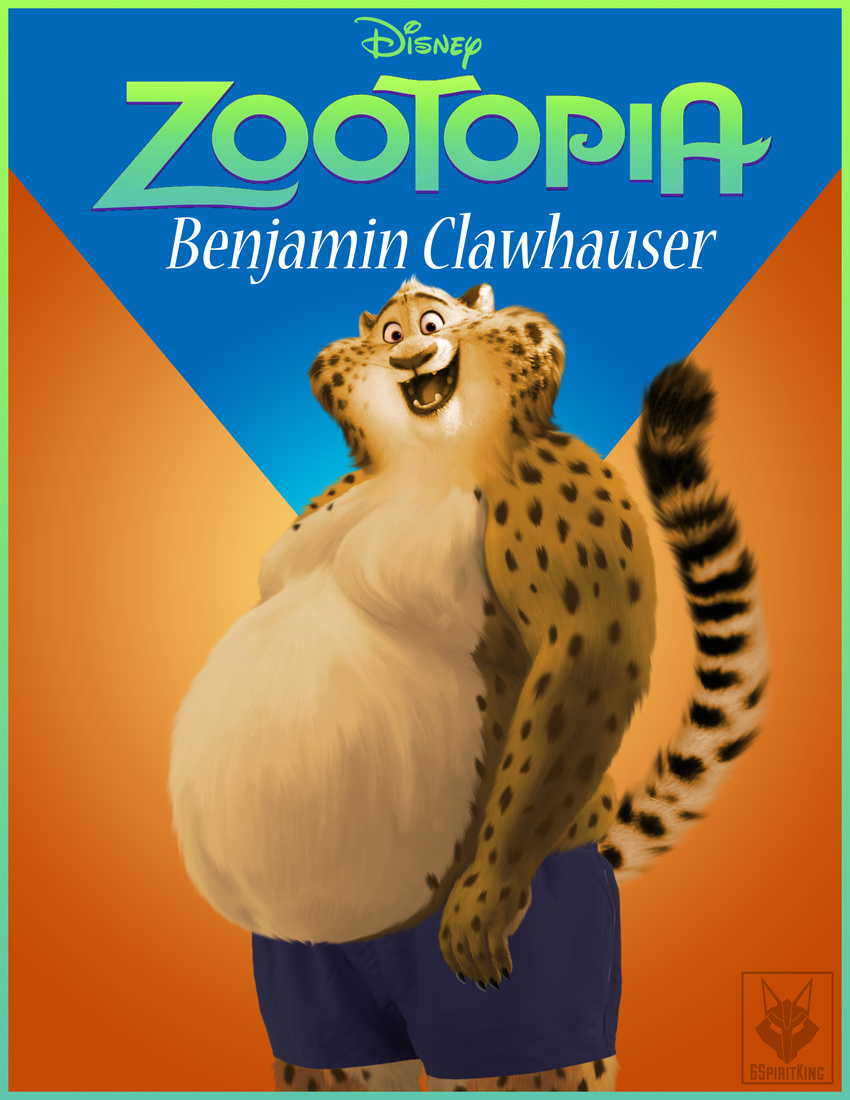 6spiritking anthro benjamin_clawhauser cheetah clothed clothing disney edit feline male mammal pecs photo_manipulation shorts slightly_chubby topless zootopia