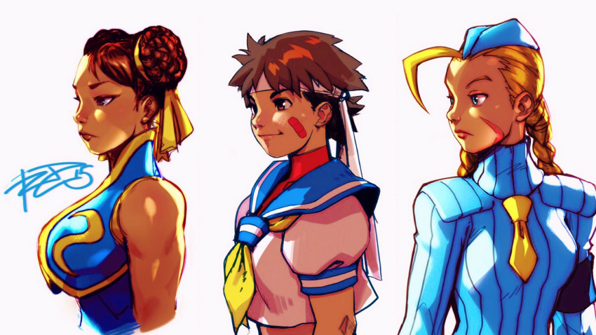 3girls blonde_hair brown_hair multiple_girls street_fighter tagme