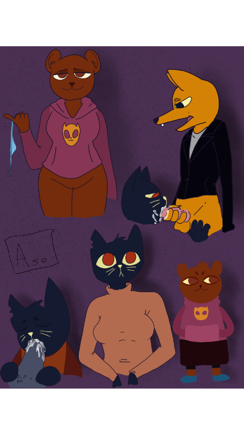 animated asomium bedroom_eyes cum cum_in_mouth cum_inside cum_on_face female gregg_(nitw) half-closed_eyes holding_panties lenny_face mae_(nitw) male male/female oral penis pussy seductive selmers_(nitw) swallowing