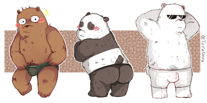 bear bulge butt cartoon_network clothing grizzly_(wbb) grizzly_bear ice_bear male mammal panda panda_(wbb) polar_bear toragoru underwear we_bare_bears